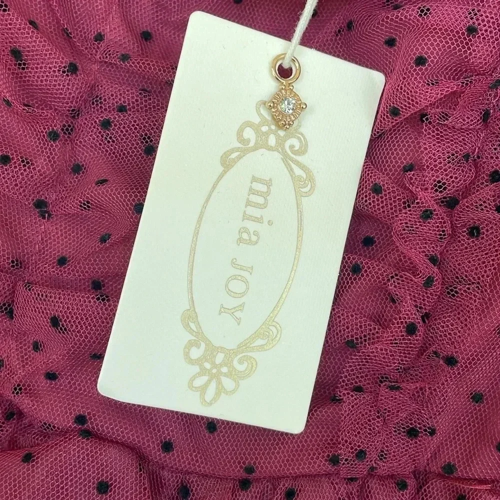 Mia Joy by Joyfolie Burgundy Black Dots Tulle Mesh Organza‎ Girl’s Dress